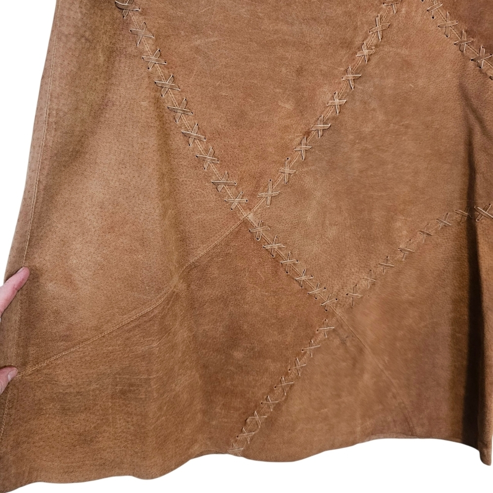 Vintage Faded Glory Y2K Leather Criss Cross Stich Skirt Southwestern Boho - Picture 2 of 8
